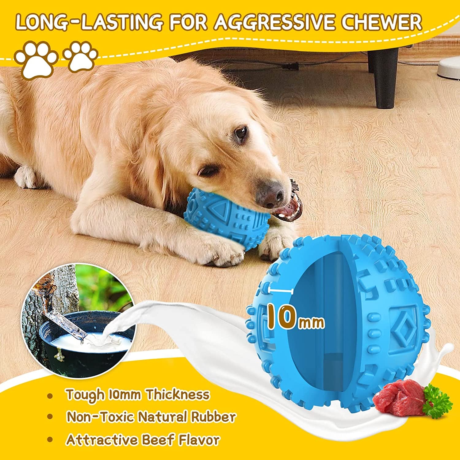 Dog Balls Treat Dispensing Dog Toys for Aggressive Chewers Large Breed, Nearly Indestructible Squeaky Puppy Chew Toys for Largebreeds, Natural Rubber Doggie Puzzle Toys, Pet Treat Ball