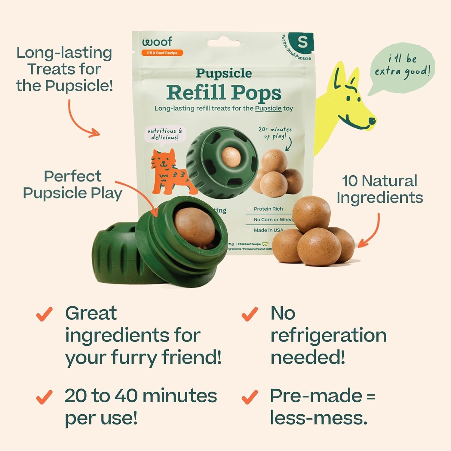 Pupsicle Refill Pops - Low-Mess Dog Snacks - with Peanut Butter and Beef - Dog T