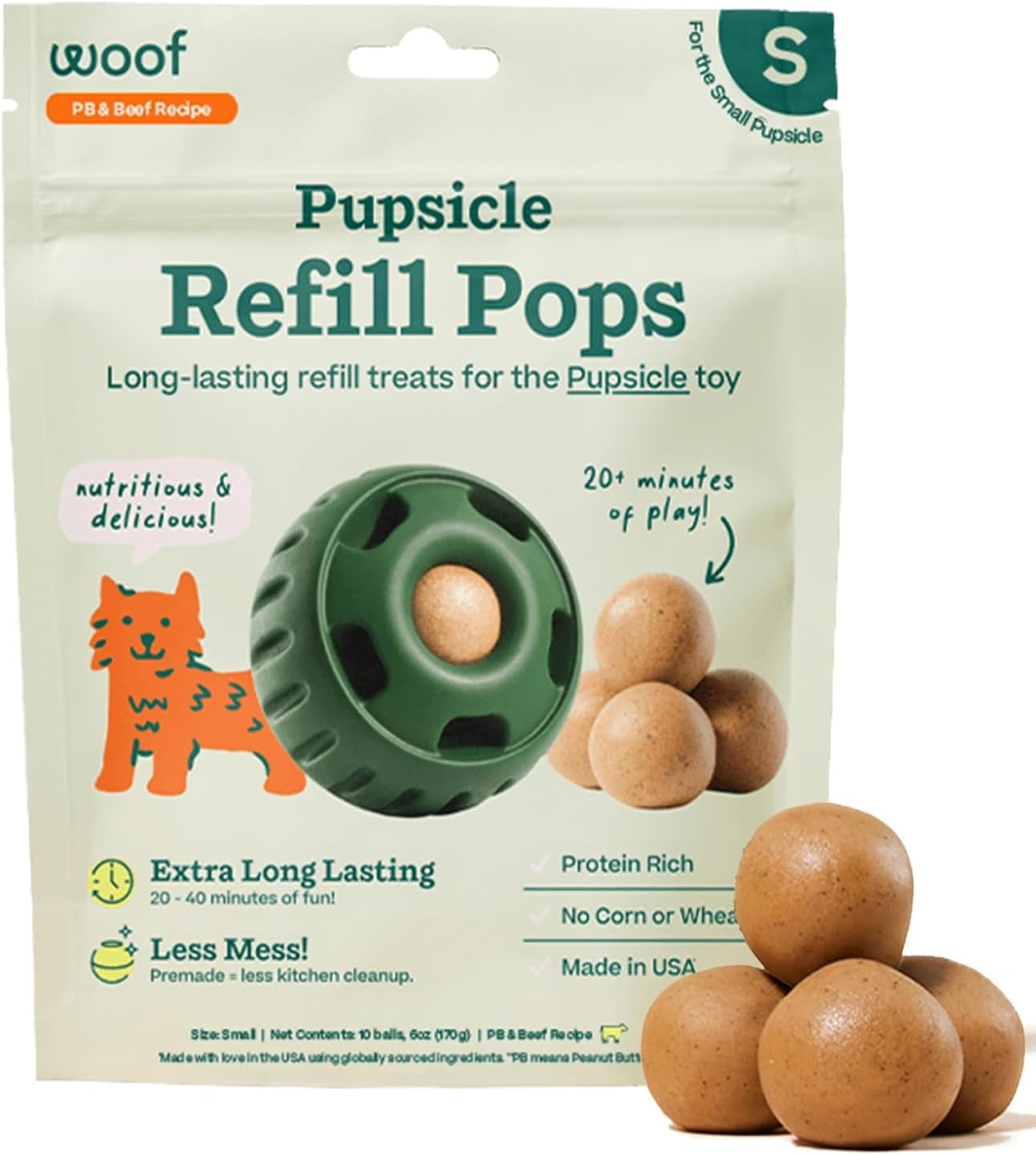 Pupsicle Refill Pops - Low-Mess Dog Snacks - with Peanut Butter and Beef - Dog T