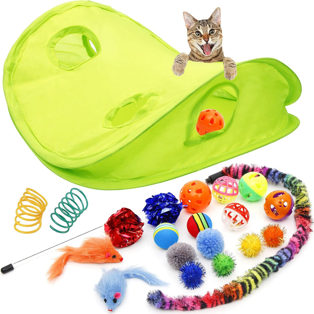 18 Cat Toys Assortments - Teaser Wand, Interactive Bell Toy, Sparkle Balls for Kitten, Puppy, Kitty (With Hide Seek Toy)